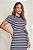Vestido Maxi Midi Listrado De Azul E Off White Com Fenda Lateral Doce Trama - 105454 - Imagem 2