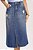 Saia Midi Jeans Evasê 75 Cm Destroyed E Fenda Frontal Laura Rosa - 811090 - Imagem 1