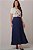 Saia Maxi Midi Azul Plissada Em Crepe Com Elástico Na Cintura Tatá Martello - 7121 - Imagem 3