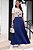 Saia Maxi Midi Azul Plissada Em Crepe Com Elástico Na Cintura Tatá Martello - 7121 - Imagem 1
