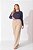 Calça Pantalona Bege Claro Em Crepe Com Bolsos E Amarração Frontais - 81055 - Imagem 1