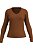 Blusa Marrom Em Malha Canelada De Manga Longa E Decote V - 00643 - Imagem 2