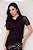 Blusa Preta Em Tule De Manga Curta Com Gola Boba Doce Trama - 107329 - Imagem 1