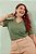 Blusa Plus Size Verde Com Decote V E Manga Curta Em Viscopoly Com Elastano - C0353 - Imagem 1