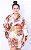 Kimono Curto Cetim Branco e Marrom - Imagem 1