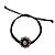 Pulseira Ajustável de Macramê Preto com Pingente Flor de Strass Branco e Preto 856P - Imagem 3