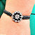 Pulseira Ajustável de Macramê Preto com Pingente Flor de Strass Branco e Preto 856P - Imagem 1