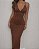 Vestido Longo Marrom de Alça com Decote V - Imagem 1