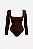 Body Marrom Manga Longa Decote Reto - Imagem 1