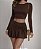 Conjunto Marrom Cropped Manga Longa com Saia Franzida - Imagem 1