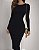 Vestido Midi Preto Canelado Manga Longa - Imagem 1