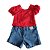 Conjunto Feminino Blusa Vermelha e Short Jeans Infantil Paraíso 15617 - Imagem 1