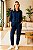 Conjunto de Camisa e Calça Feminino em Viscolinho Tamanho M Marinho - Imagem 1