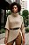 Poncho Feminino de Tricô Irregular Gola Alta Cor Bege - Imagem 1
