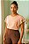 Camiseta Feminina com Babado na Manga de Viscose Cor Rosê Tamanho P - Imagem 2