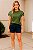 Camiseta Feminina com Babado na Manga de Viscose Cor Verde Militar Tamanho P - Imagem 2
