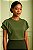 Camiseta Feminina com Babado na Manga de Viscose Cor Verde Militar Tamanho P - Imagem 1