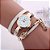 Relógio Feminino Dourado Pulseira Em Couro Bracelete Strass - Imagem 1