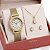 Kit Relógio Condor Feminino Dourado Delicado Analógico Condor Original Pulseira Mesh Aço Inox Mostrador Branco Pequeno 25mm Prova D’Água 50m Kit Colar Brincos - Imagem 2