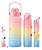 Kit 3 Garrafas Coloridas 2l 900ml 400ml Com Canudo E Adesivo Rosa - Imagem 1