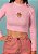 Cropped canelado gola alta manga longa rosa margarida - Imagem 2