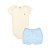 Conjunto Body Manga Curta e Short Básico Bebê 100% Suedine Off White e Azul - Kiko Baby - Imagem 1