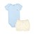 Conjunto Body Manga Curta e Short Básico Bebê 100% Suedine Azul e Off White - Kiko Baby - Imagem 1