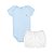 Conjunto Body Manga Curta e Short Básico Bebê 100% Suedine Azul e Branco - Kiko Baby - Imagem 1