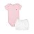 Conjunto Body Manga Curta e Short Básico Bebê 100% Suedine Rosa e Branco - Kiko Baby - Imagem 1