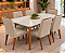 Conjunto de Mesa MADEIRA MACIÇA Donatella Província 6 Cadeiras Megan Bege Natural com Vidro Branco 180x90 - Imagem 1