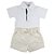 Conjunto Infantil Blusa Gola Polo com Short Menino Pequenos Luxos Estilo Gucci Marfim Roana - Imagem 1