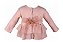 Casaquinho Infantil Canelado Ballerina Com Laço Organza Rosa Seco Roana - Imagem 2