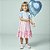 Vestido Infantil Mangas com Babados Azul e Rosa Corações- Luluzinha - Imagem 1