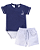 Conjunto Masc Body Azul Barquinho  e Bermuda Branco P - Anjos Baby - Imagem 1