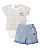 Conjunto Body c/ Listras e Short Moletinho Azul P- Anjos Baby - Imagem 1