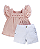 Conjunto Fem Bata Rosa C/ Babado e Short Branco M - Anjos Baby - Imagem 1