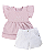 Conjunto Fem Bata Rosa Bordada e Short Branco 02 - Anjos Baby - Imagem 1