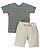 Conjunto Masc Camisa Verde e Short Moletinho Bege 02- Anjos Baby - Imagem 1