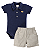 Conjunto Masc Body Azul Marinho e Short Bege P - Anjos Baby - Imagem 1