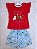Conjunto Fem Blusa Vermelha Morangos e Short Azul - Jaca Lelé - Imagem 1