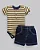Conjunto Body Listras e Bermuda Jeans Escuro M - Anjos Baby - Imagem 2