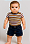 Conjunto Body Listras e Bermuda Jeans Escuro M - Anjos Baby - Imagem 1