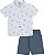 Conjunto Masc Camisa Branca Algas e Bermuda Azul 02 - Nini e Bambini - Imagem 2