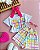 Conjunto Feminino Infantil Croped Branco Coração Colorido e Short Colorido - Imagem 1