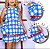 Vestido Feminino Infantil Alça de Amarrar Com Bolsa Tecido - Colorido Cereja e Xadrez Azul Branco - Imagem 1