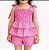 Conjunto Infantil Menina - Listrado Rosa - Com Blusa Latex e Babados e Short - Imagem 1