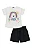 Conjunto Femenino Infantil Primeiros Passos Blusa Branco Arco-Iris e Shrot Azul - Ref 86261 - Imagem 1