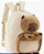 Mochila Bege Capivara De Pelúcia - Com Bolso Transparente - Imagem 3