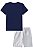 Conjunto Masculino Infantil de Camiseta em Malha Flamê e Bermuda LucBoo -Azul/Cinza REF52594 - Imagem 2