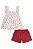 Conjunto Feminino Infantil de Bata em Tecido e Shorts em Sarja Infanti -Branco/Vermelho REF60546 - Imagem 1